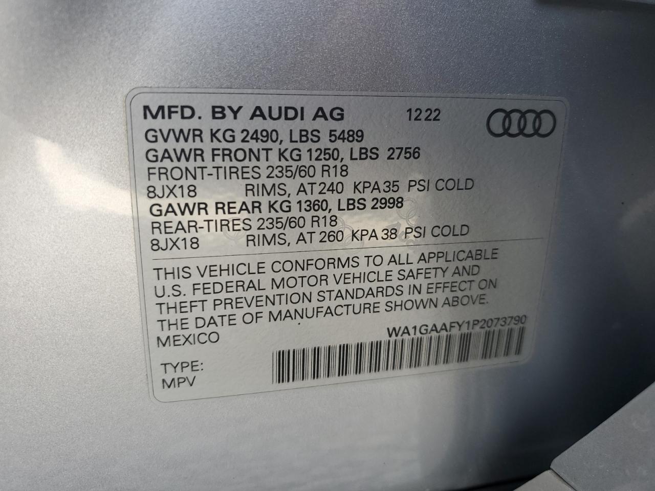 2023 AUDI Q5 PREMIUM 45 VIN:WA1GAAFY1P2073790
