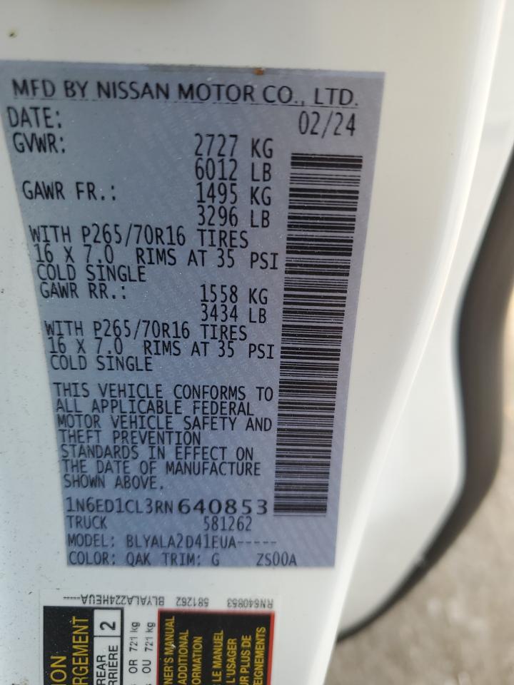 2024 NISSAN FRONTIER S VIN:1N6ED1CL3RN640853