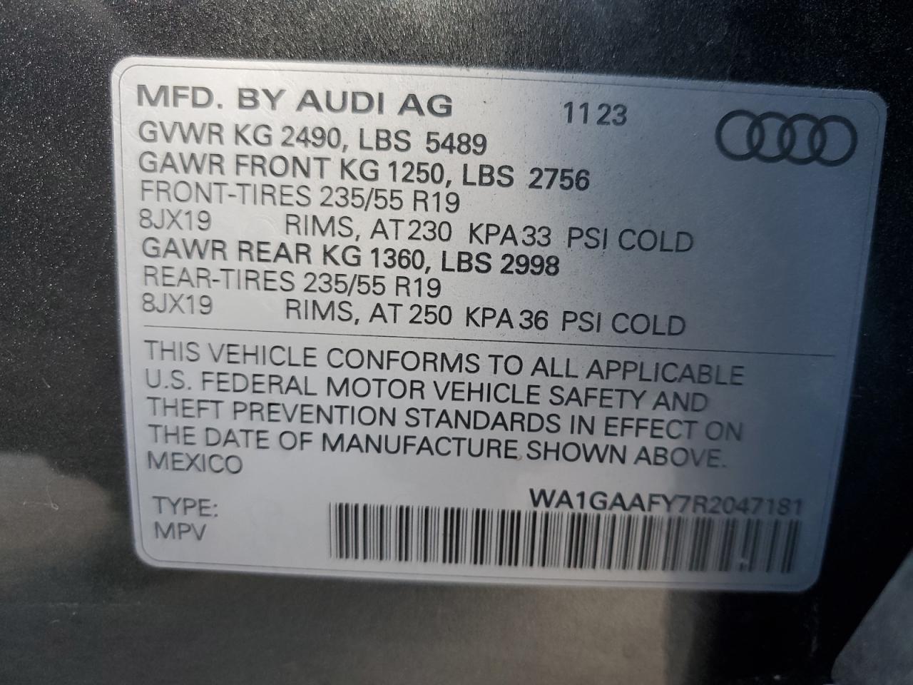 2024 AUDI Q5 PREMIUM 45 VIN:WA1GAAFY7R2047181