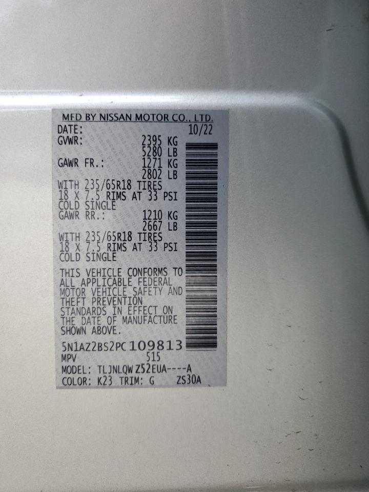 2023 NISSAN MURANO SV VIN:5N1AZ2BS2PC109813