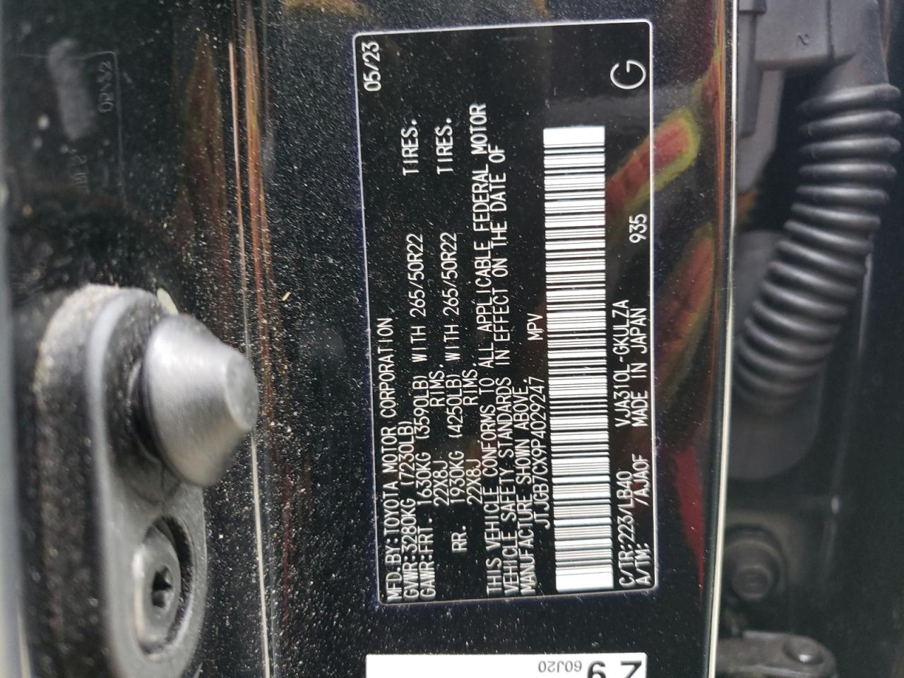 2023 LEXUS LX 600 BASE VIN:JTJGB7CX9P4029247