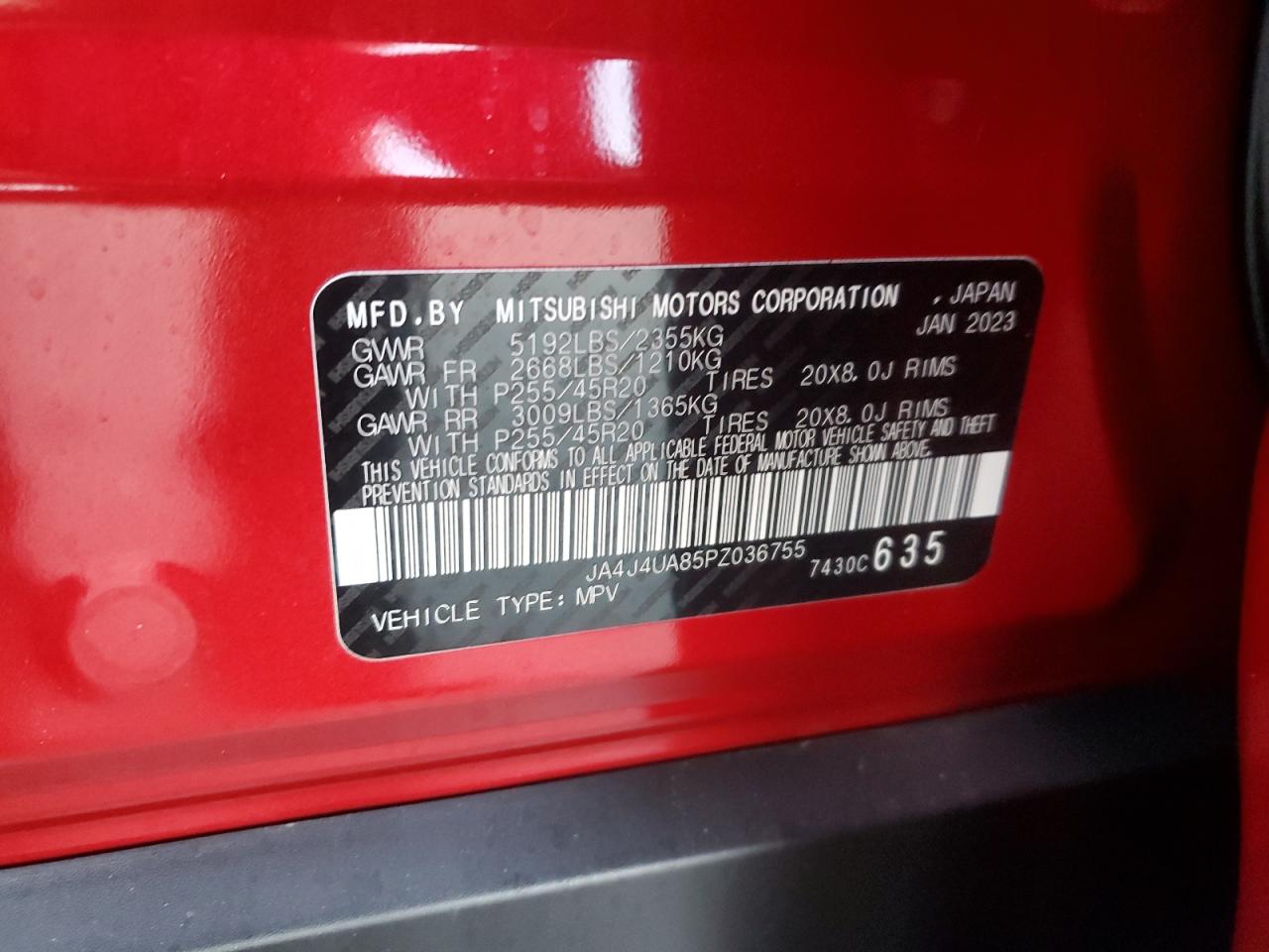 2023 MITSUBISHI OUTLANDER SE VIN:JA4J4UA85PZ036755