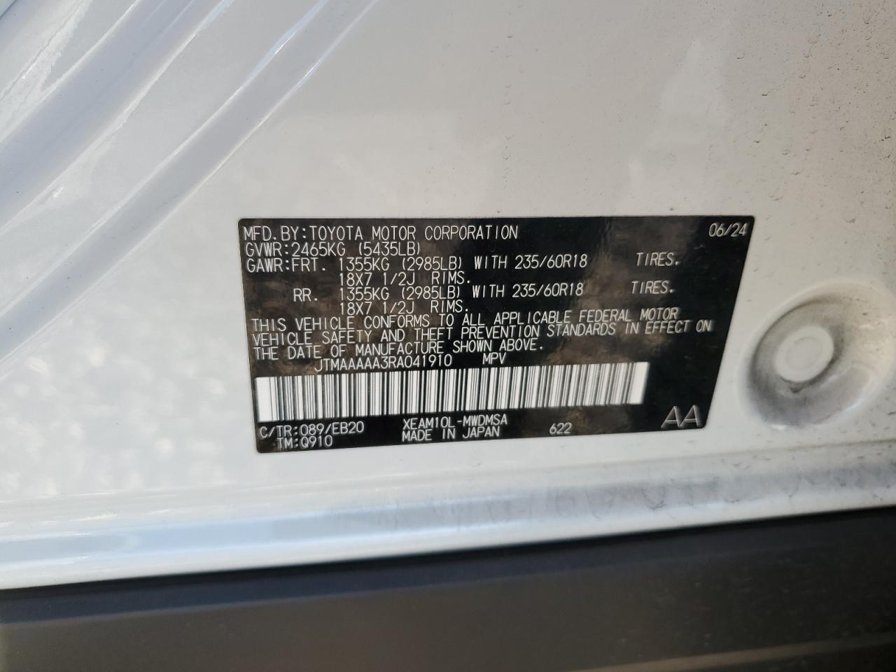 2024 TOYOTA BZ4X XLE VIN:3TMCZ5ANXMM425948