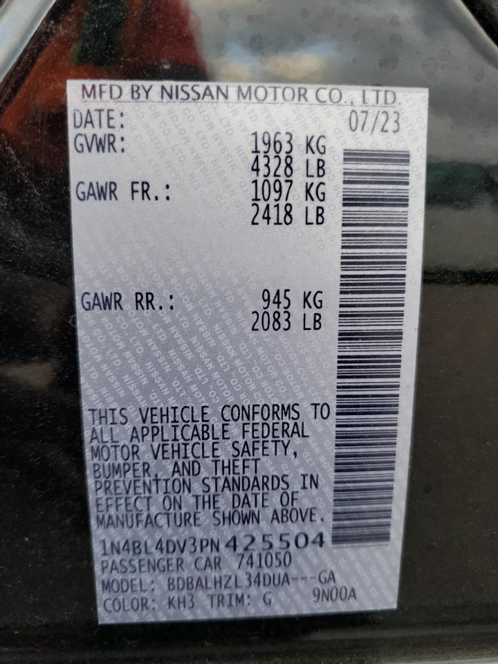 2023 NISSAN ALTIMA SV VIN:1N4BL4DV3PN425504