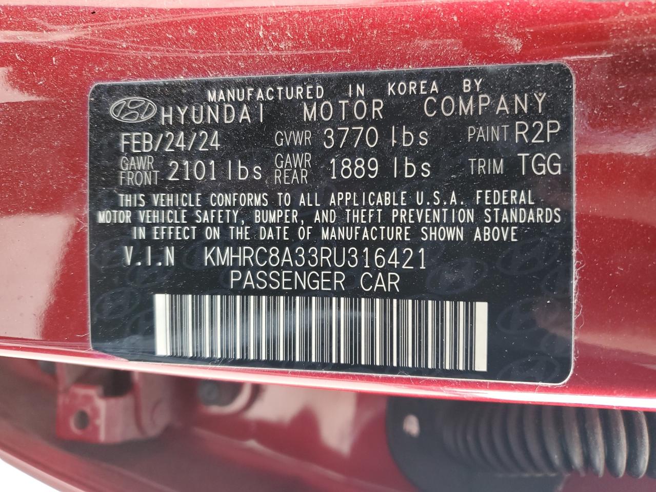 2024 HYUNDAI VENUE SEL VIN:1G1PA5SG3D7300608