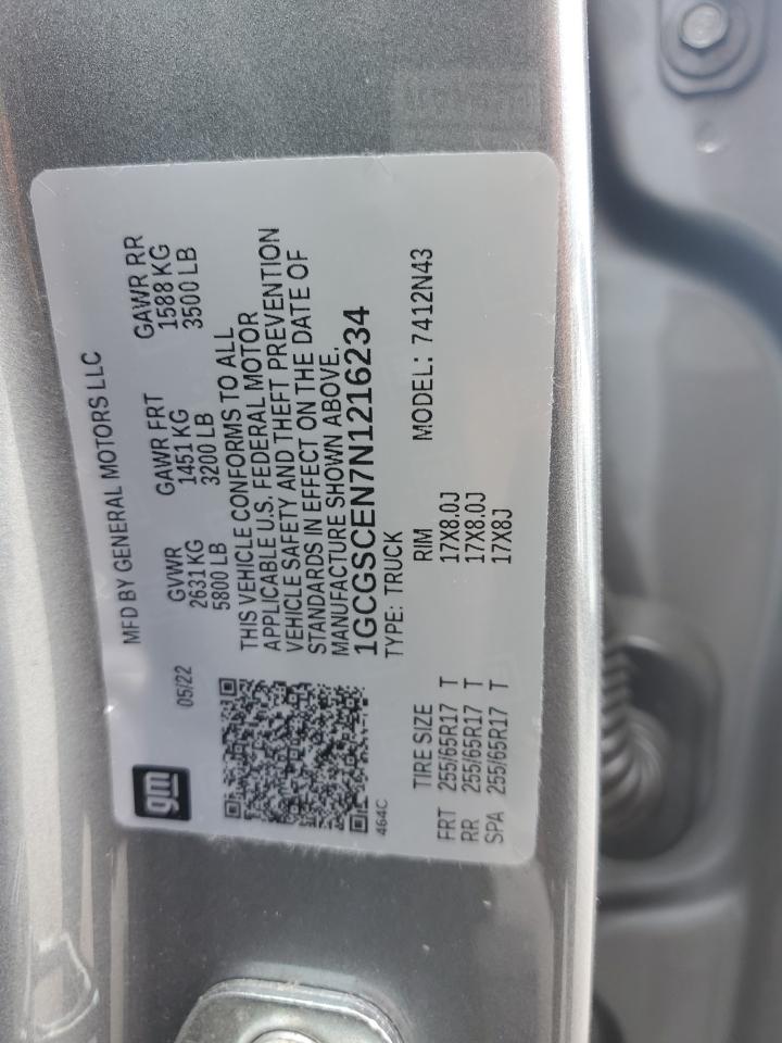 2022 CHEVROLET COLORADO LT VIN:1GCGSCEN7N1216234