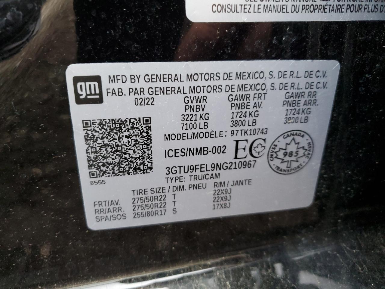 2022 GMC SIERRA LIMITED K1500 DENALI VIN:3GTU9FEL9NG210967