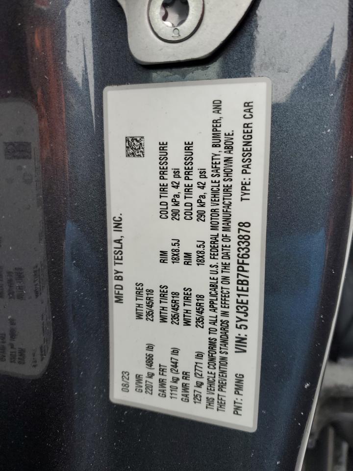 2023 TESLA MODEL 3  VIN:5YJ3E1EB7PF633878