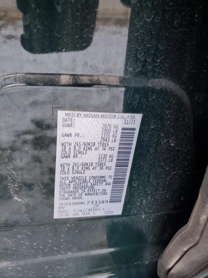 2024 NISSAN PATHFINDER ROCK CREEK VIN:5N1DR3BD0RC233389