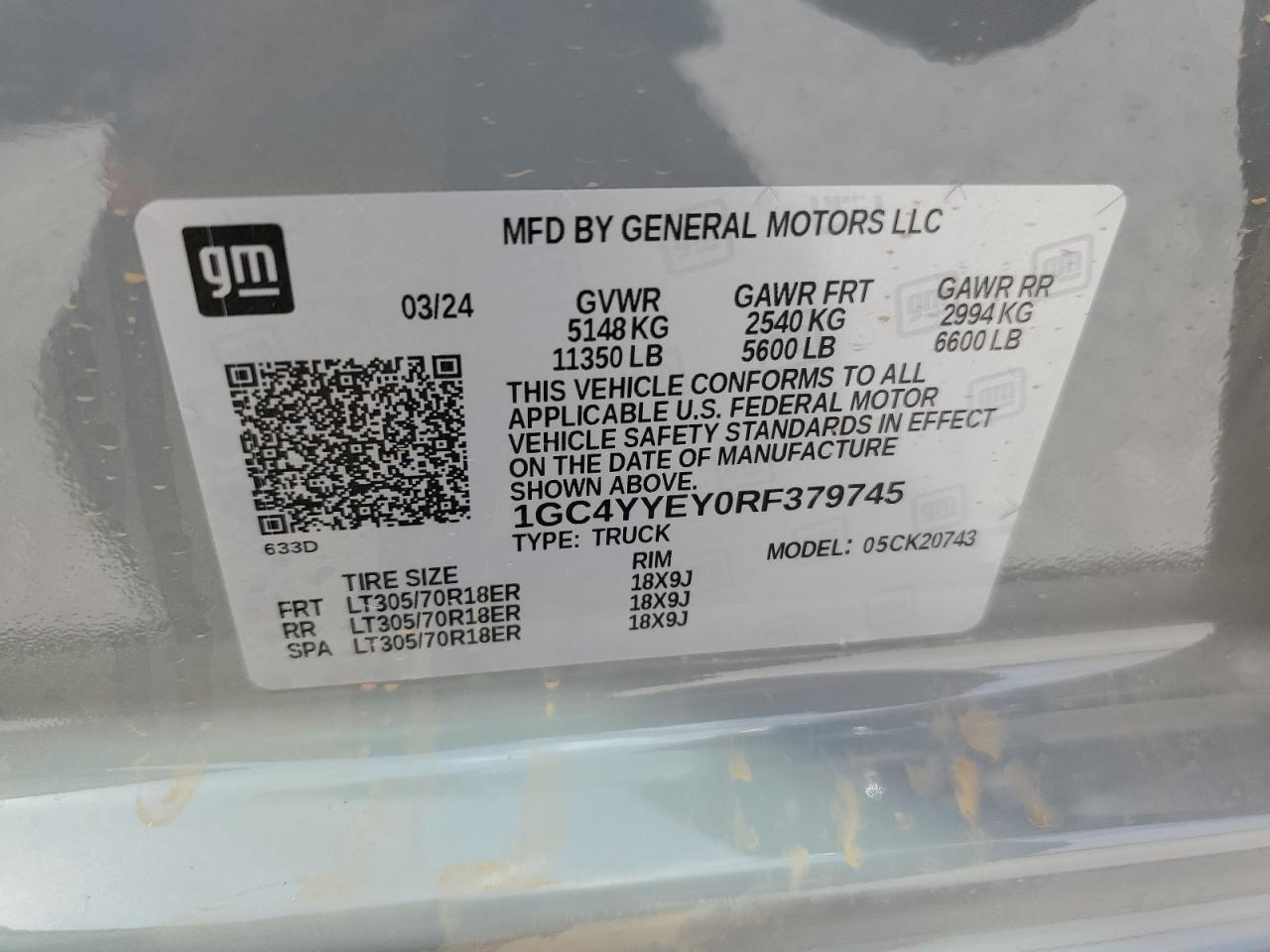 2024 CHEVROLET SILVERADO K2500 ZR2 VIN:1GC4YYEY0RF379745