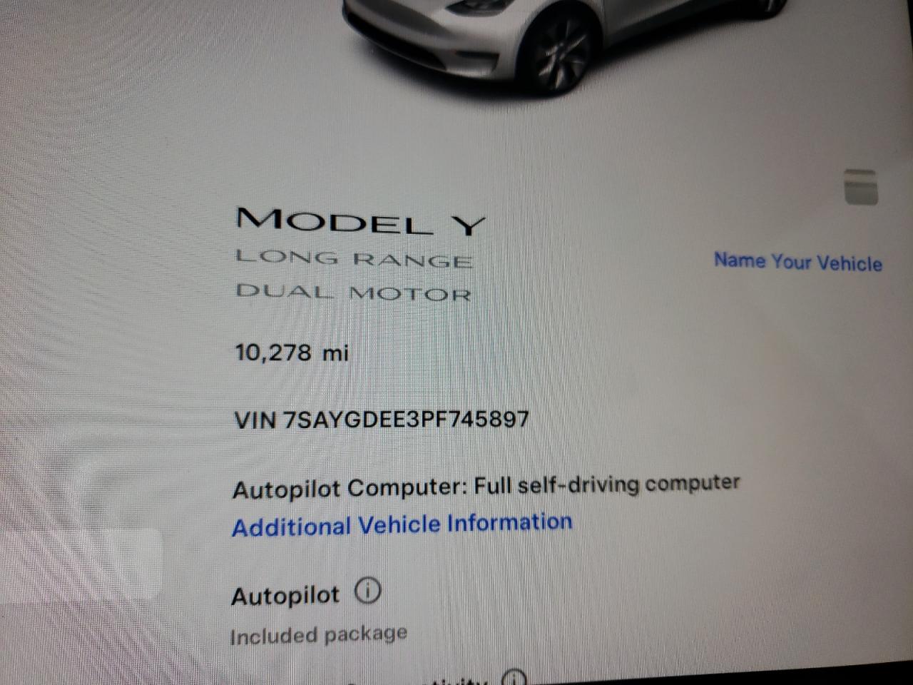 2023 TESLA MODEL Y  VIN:7SAYGDEE3PF745897