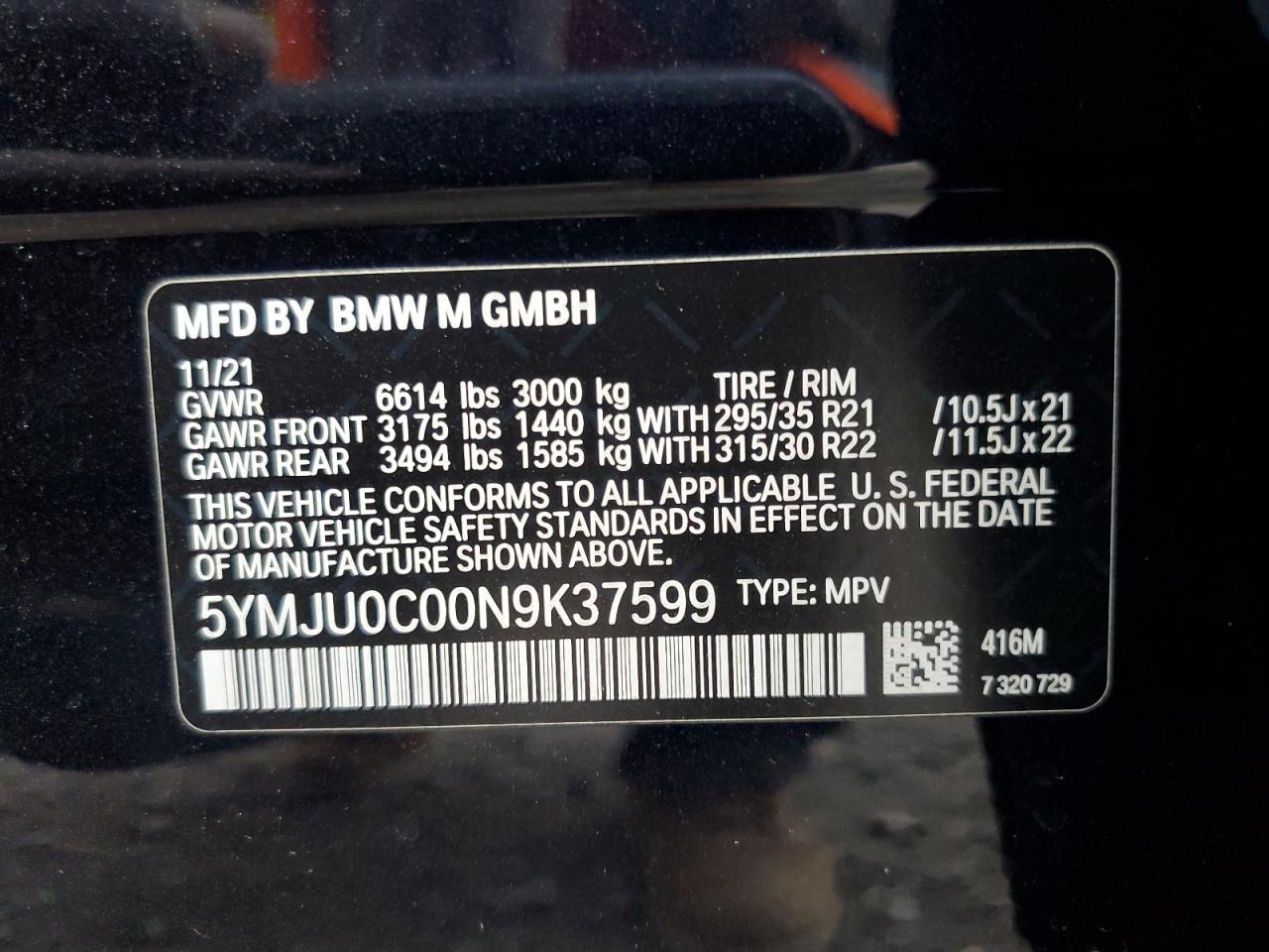 2022 BMW X5 M VIN:5YMJU0C00N9K37599