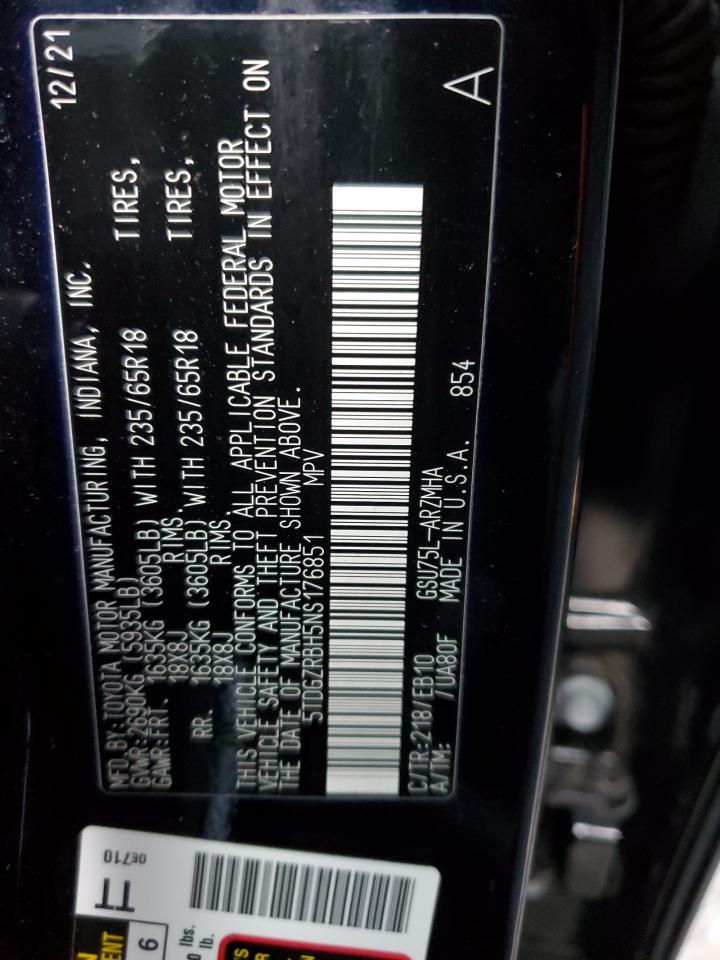 2022 TOYOTA HIGHLANDER XLE VIN:5TDGZRBH5NS176851