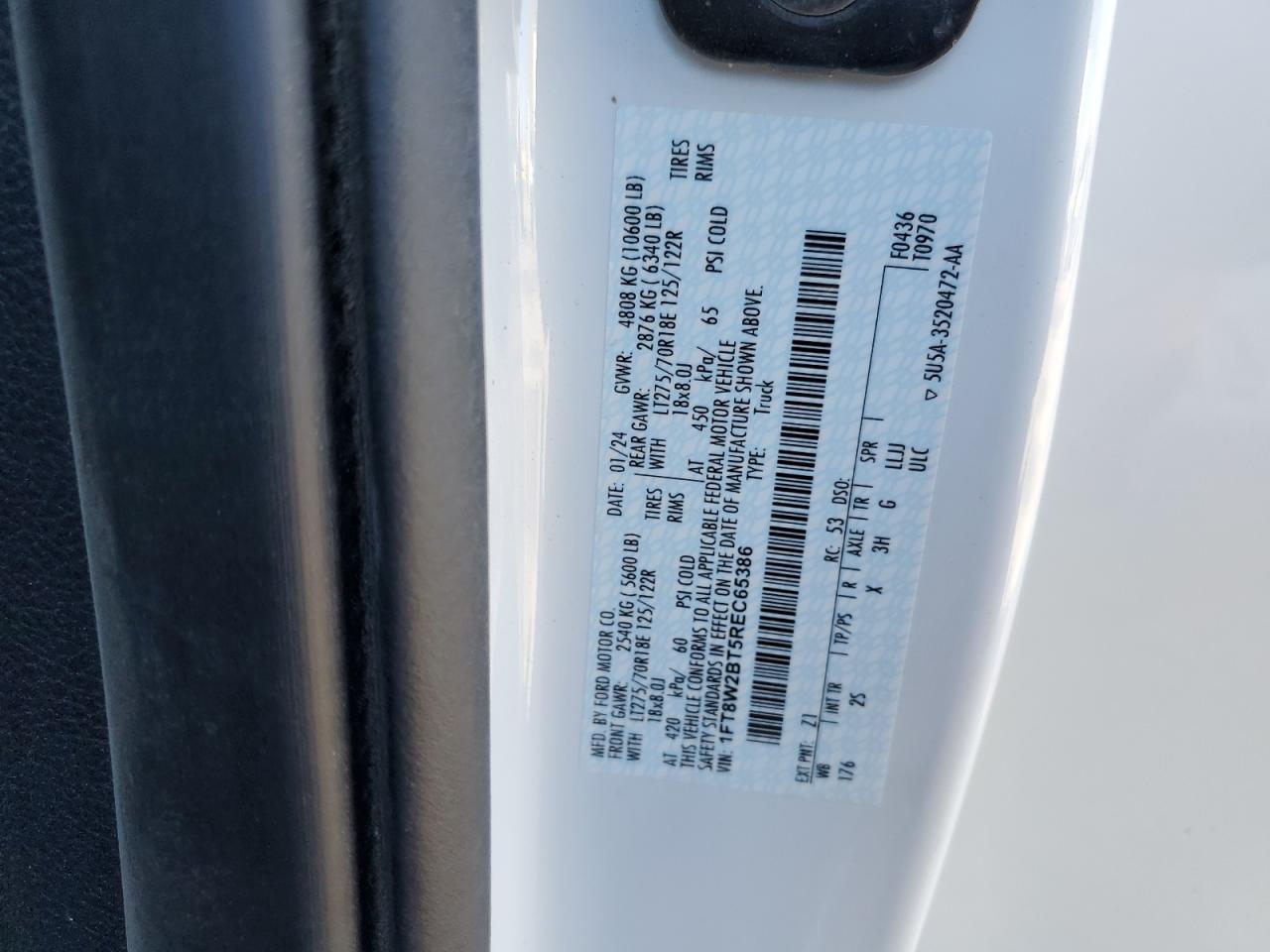 2024 FORD F250 SUPER DUTY VIN:1FT8W2BT5REC65386