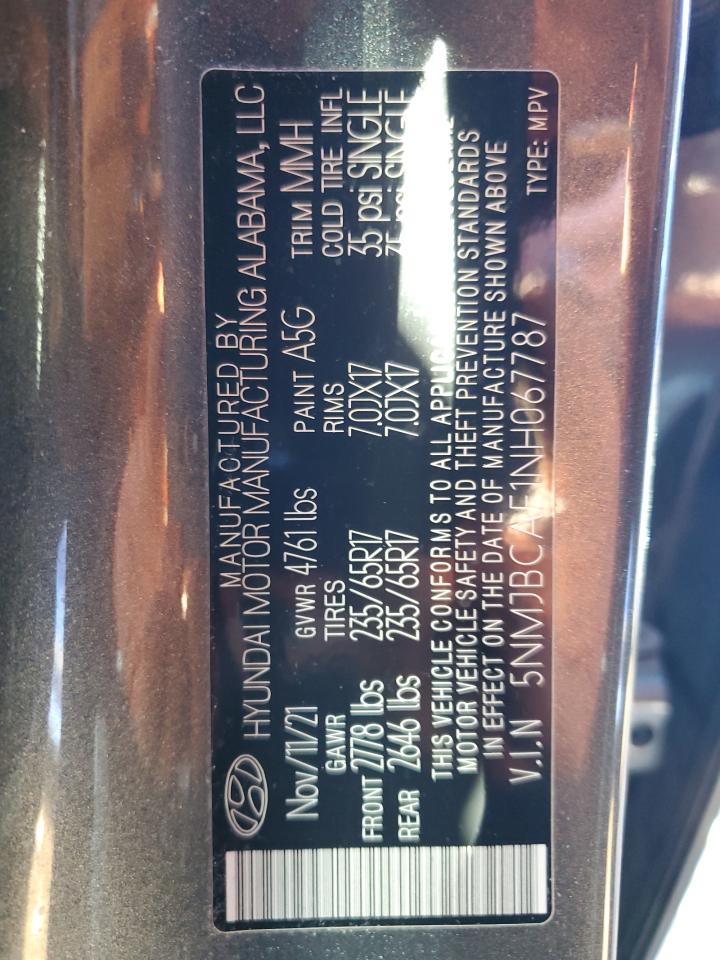 2022 HYUNDAI TUCSON SEL VIN:5NMJBCAE1NH067787