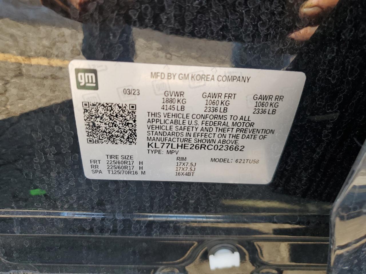 2024 CHEVROLET TRAX 1LT VIN:KL77LHE26RC023662