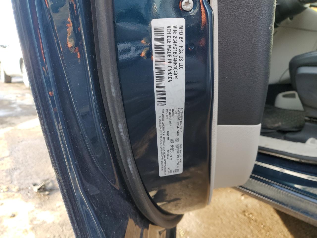 2022 CHRYSLER PACIFICA TOURING L VIN:2C4RC1BG4NR104079