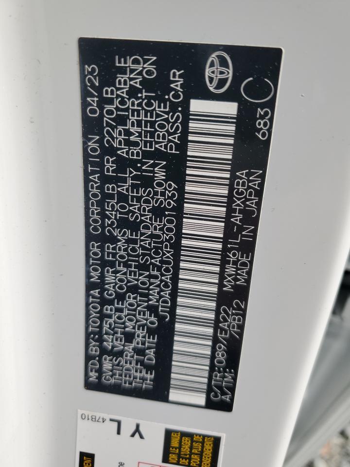 2023 TOYOTA PRIUS PRIME SE VIN:JTDACACUXP3001939