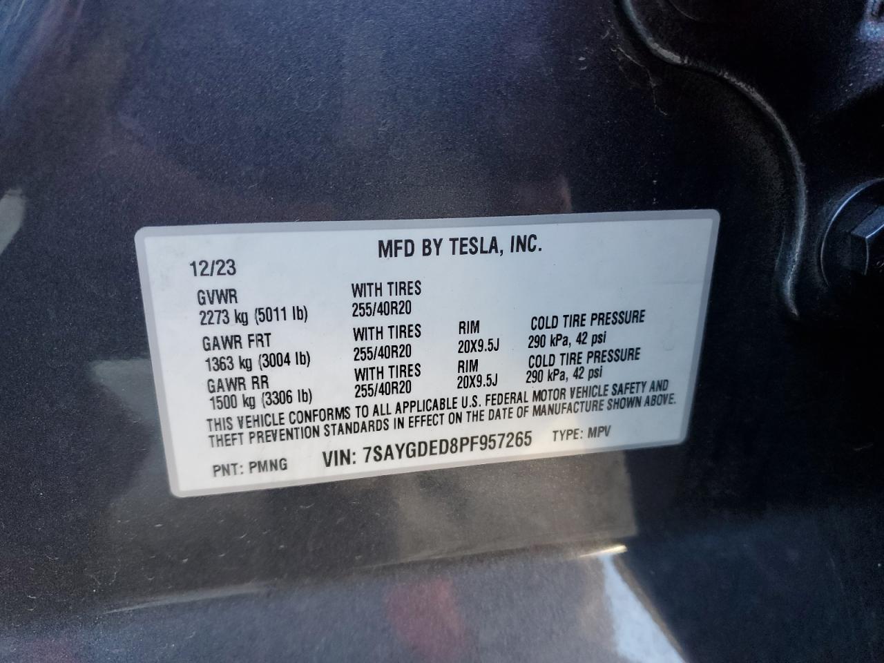 2023 TESLA MODEL Y  VIN:7SAYGDED8PF957265
