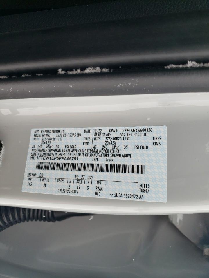 2023 FORD F150 SUPERCREW VIN:1FTEW1EP5PFA56751