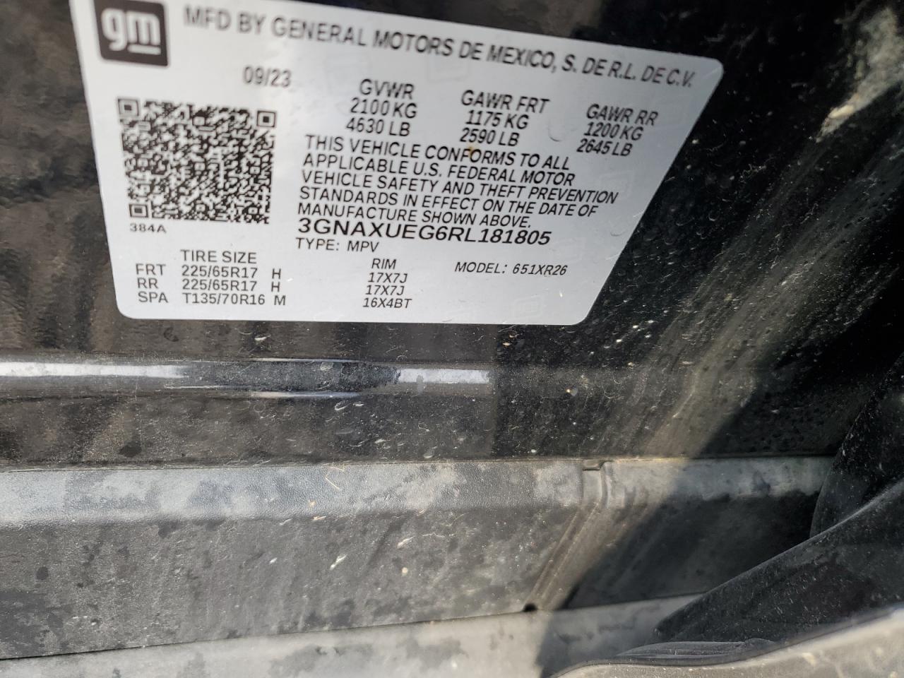 2024 CHEVROLET EQUINOX LT VIN:3GNAXUEG6RL181805