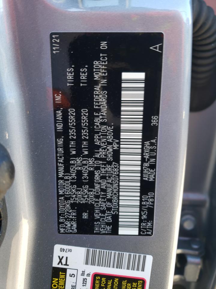 2022 TOYOTA HIGHLANDER HYBRID LIMITED VIN:5TDXBRCH0NS076837