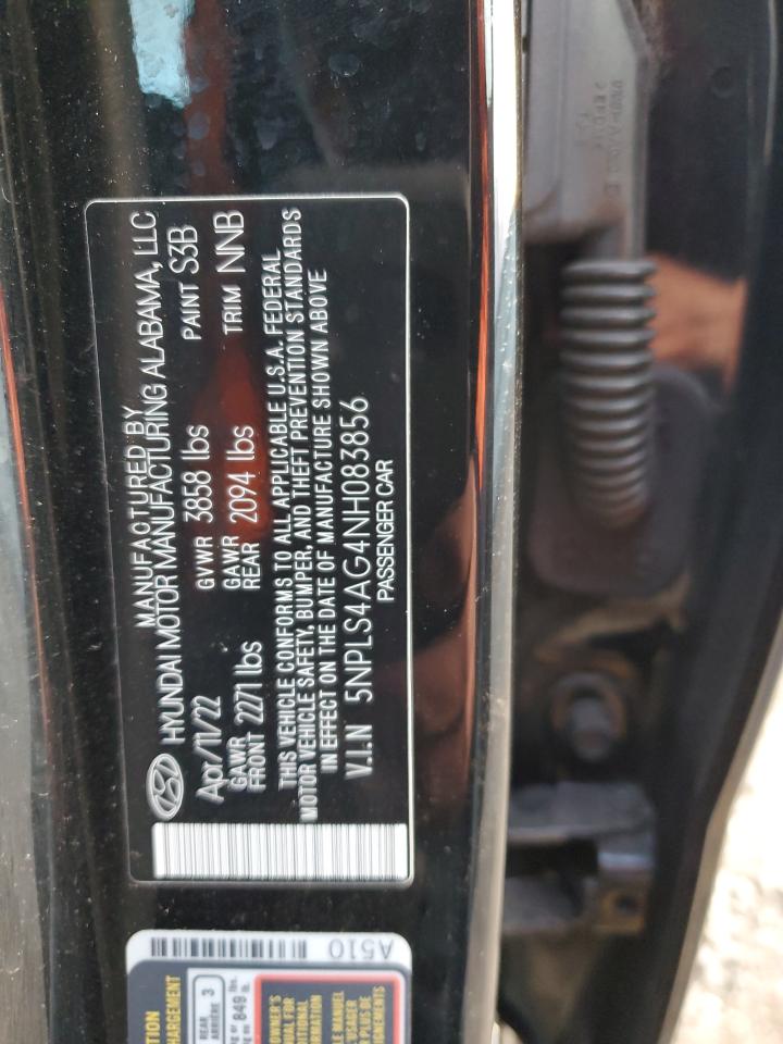 2022 HYUNDAI ELANTRA SEL VIN:5NPLS4AG4NH083856