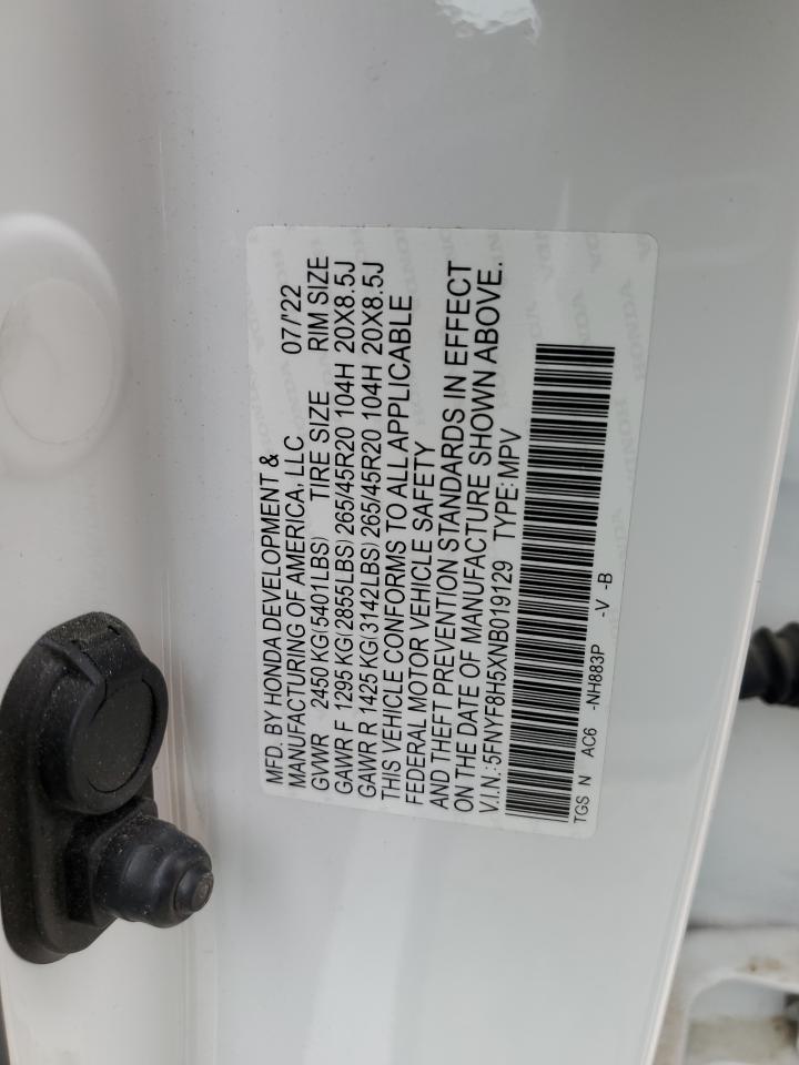 2022 HONDA PASSPORT EXL VIN:5FNYF8H5XNB019129