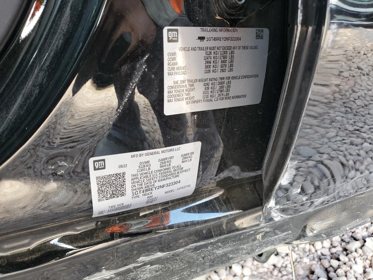 2022 GMC SIERRA K2500 DENALI VIN:1GT49REY2NF323304
