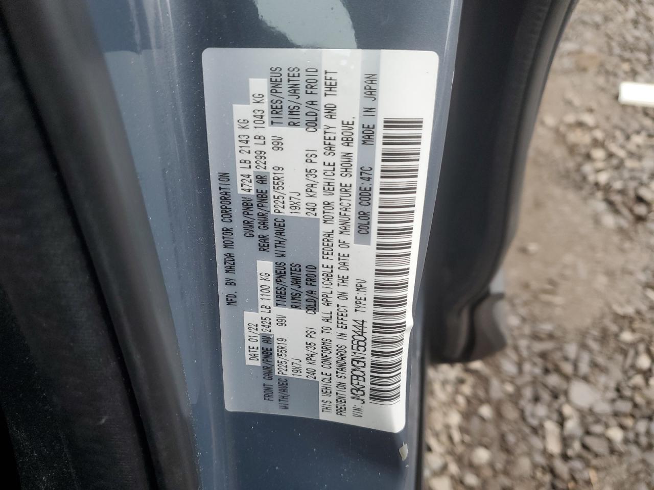 2022 MAZDA CX-5 PREFERRED VIN:JM3KFBCM3N1560444