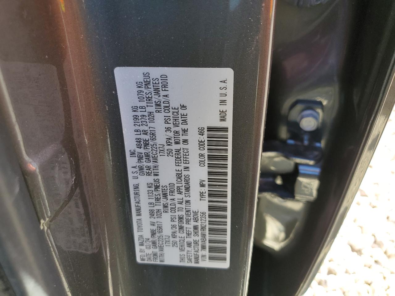 2024 MAZDA CX-50 SELECT VIN:7MMVABAM1RN212356