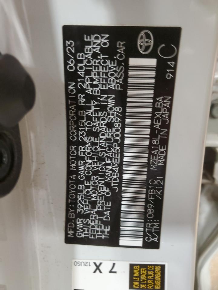 2023 TOYOTA COROLLA LE VIN:JTDB4MEE5PJ008978