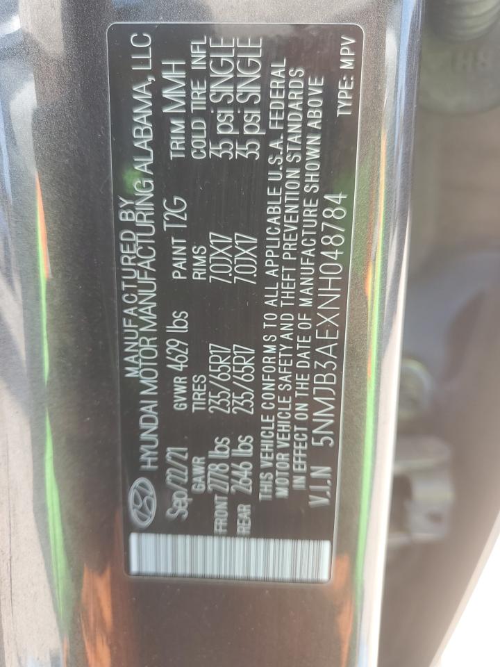 2022 HYUNDAI TUCSON SEL VIN:5NMJB3AEXNH048784