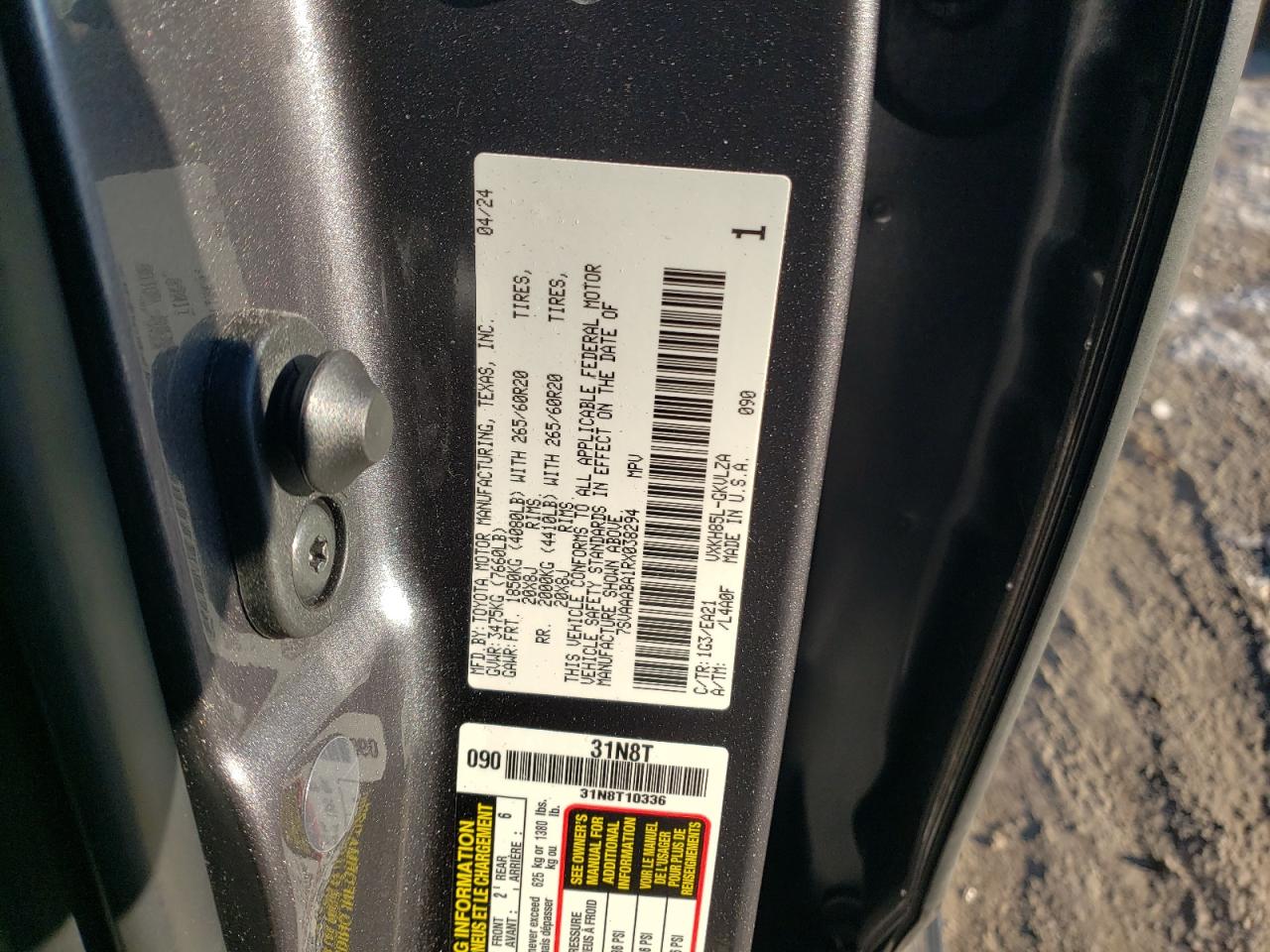 2024 TOYOTA SEQUOIA SR5 VIN:7SVAAABA1RX038294