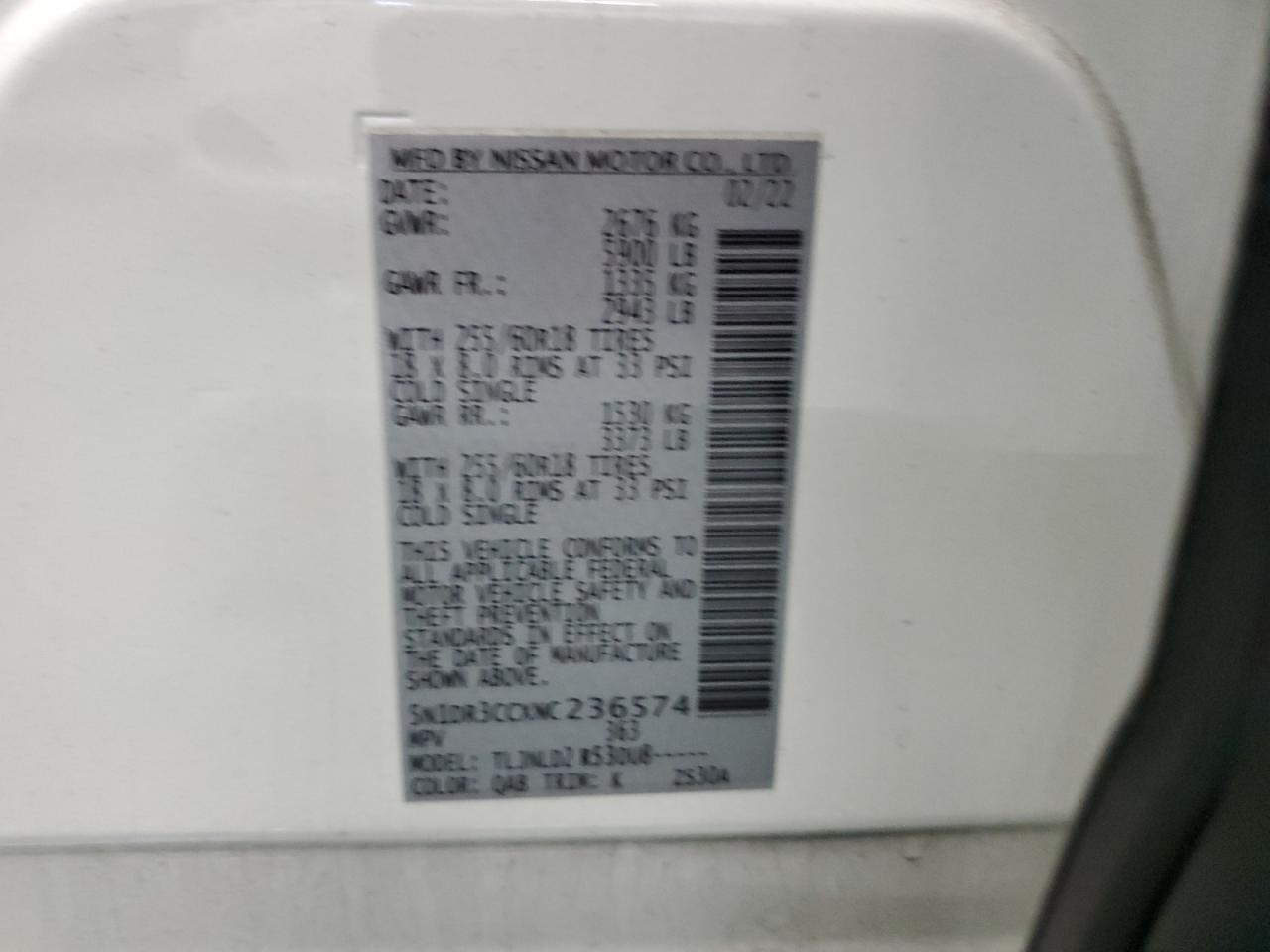 2022 NISSAN PATHFINDER SL VIN:5N1DR3CCXNC236574