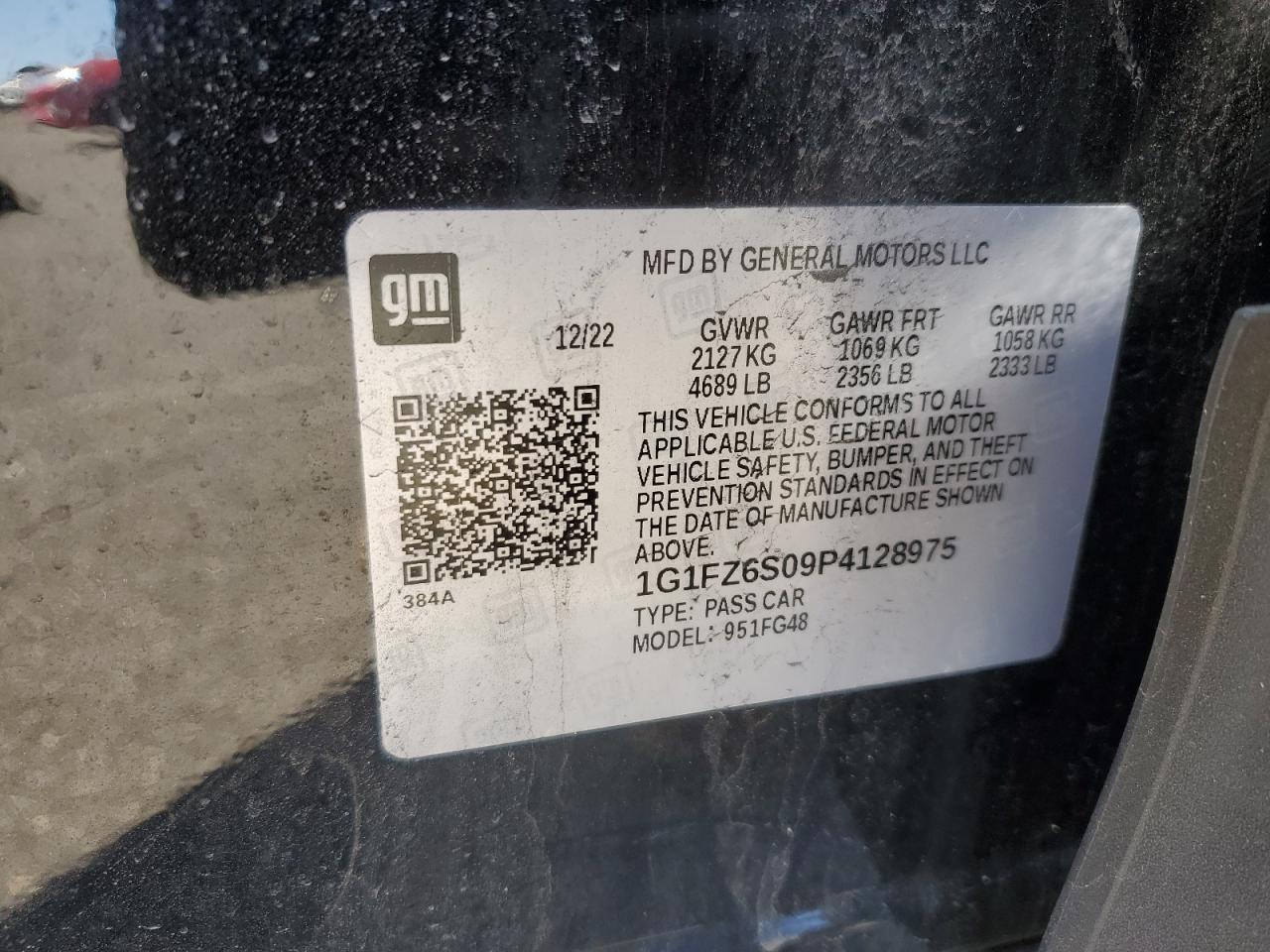 2023 CHEVROLET BOLT EUV PREMIER VIN:1G1FZ6S09P4128975