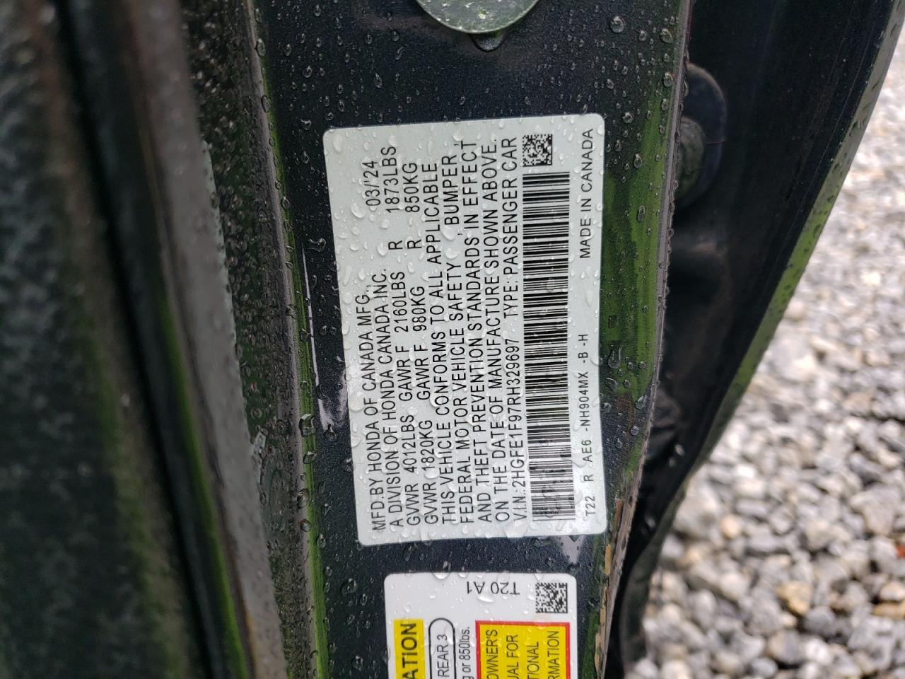 2024 HONDA CIVIC TOURING VIN:2HGFE1F97RH329697