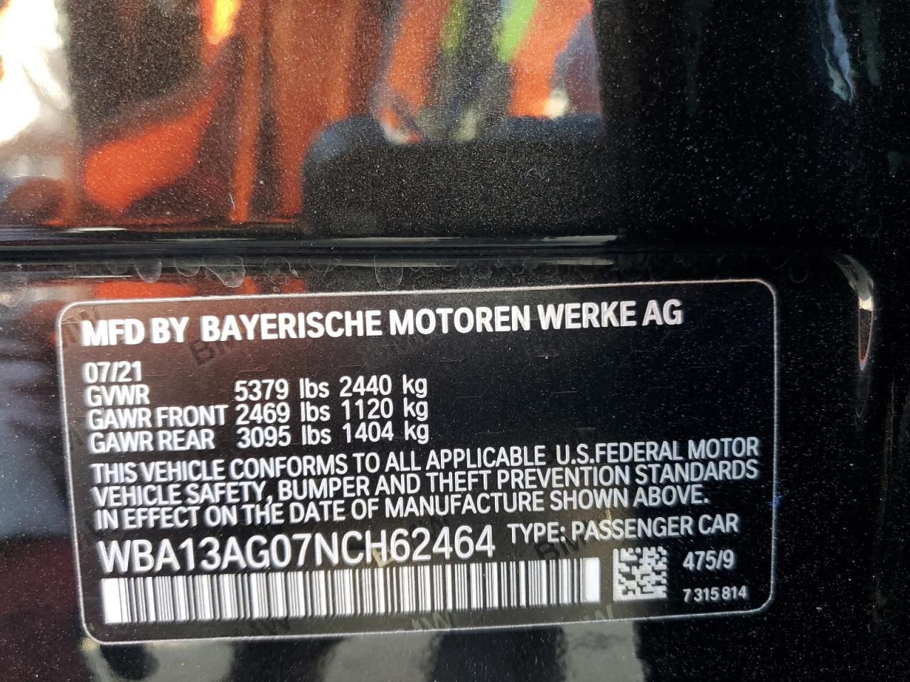 2022 BMW 530E  VIN:WBA13AG07NCH62464