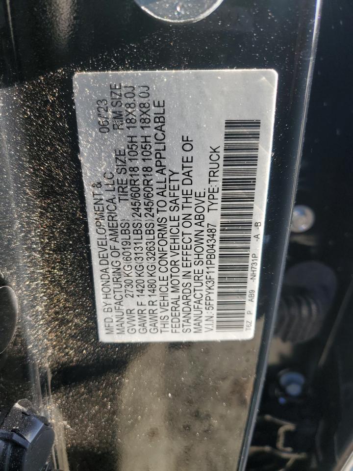 2023 HONDA RIDGELINE SPORT VIN:5FPYK3F11PB043487