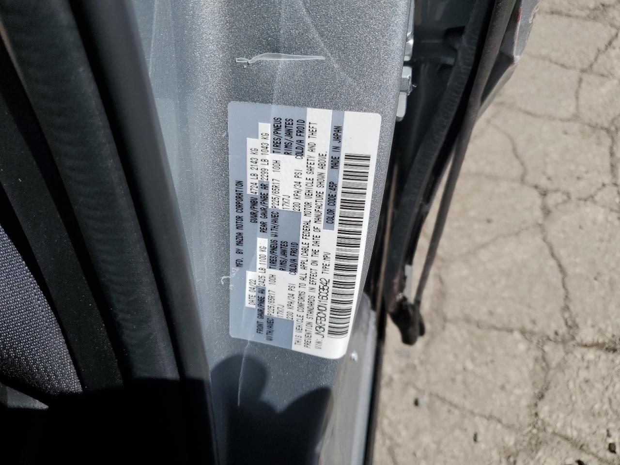 2022 MAZDA CX-5 PREFERRED VIN:JM3KFBCM0N1603542