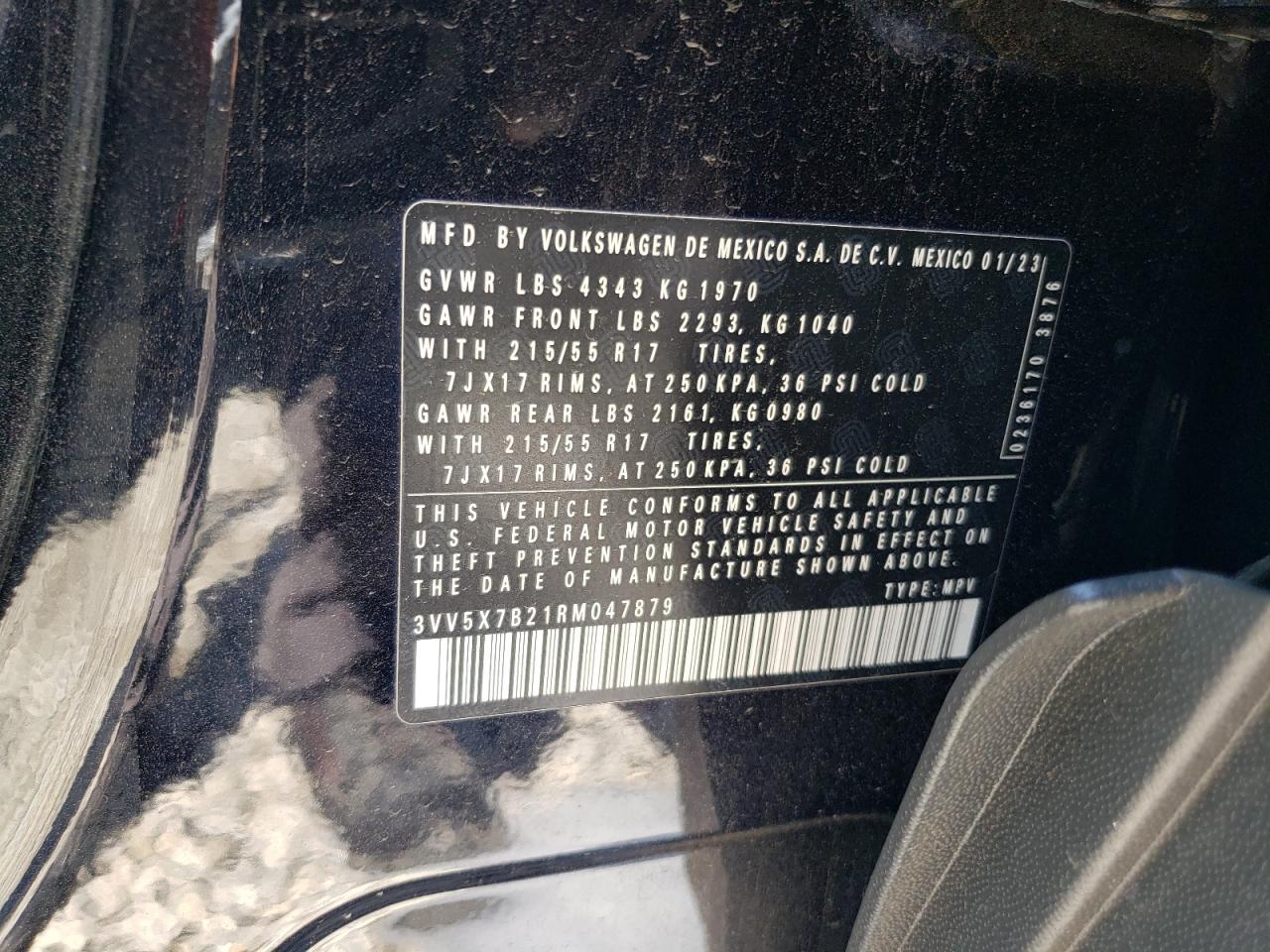 2024 VOLKSWAGEN TAOS S VIN:3VV5X7B21RM047879