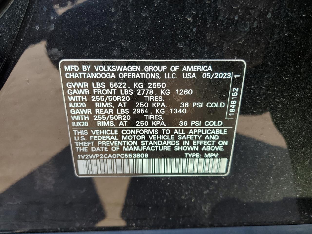 2023 VOLKSWAGEN ATLAS SE VIN:1V2WP2CA0PC553809