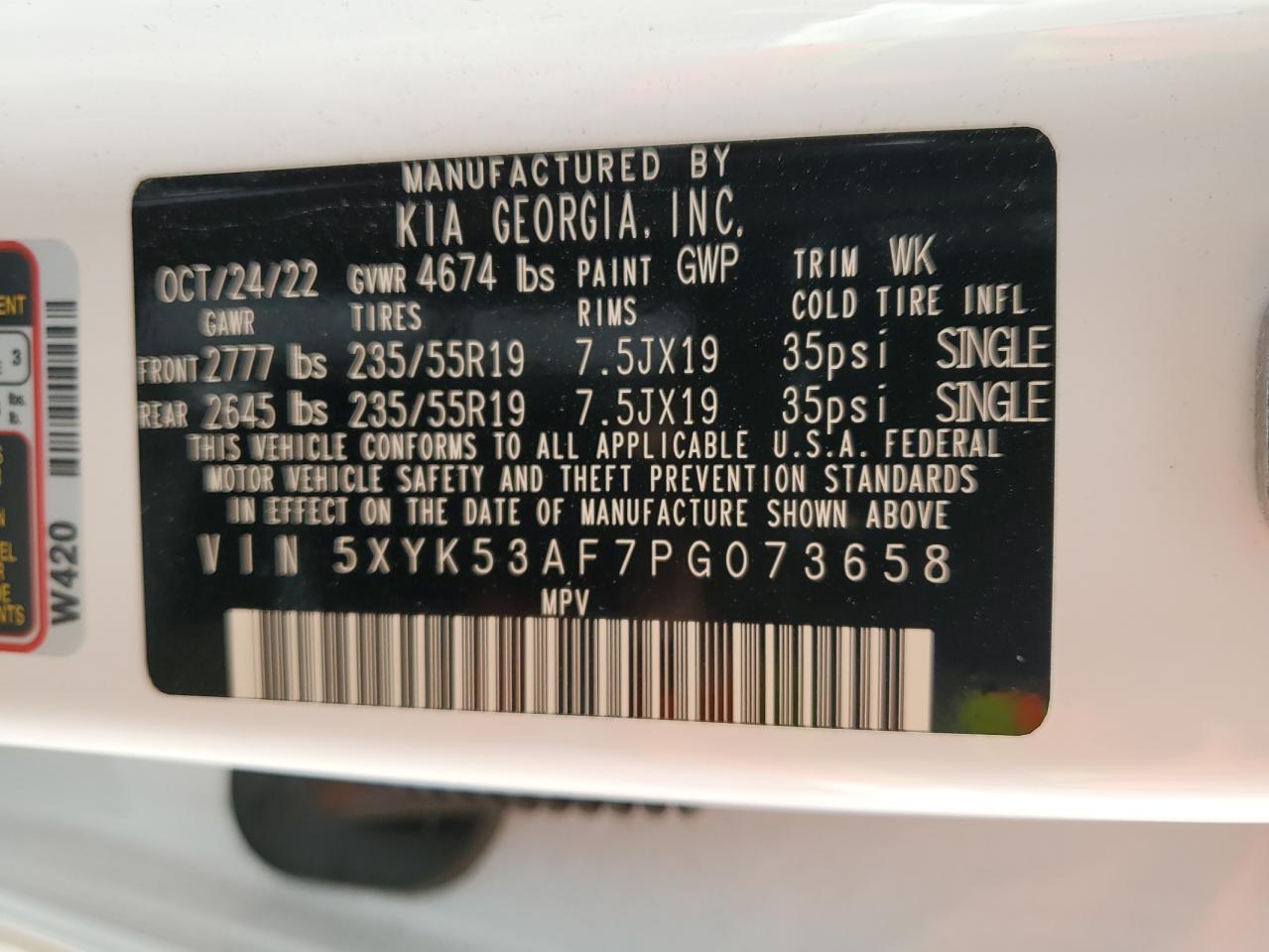 2023 KIA SPORTAGE SX PRESTIGE VIN:5XYK53AF7PG073658