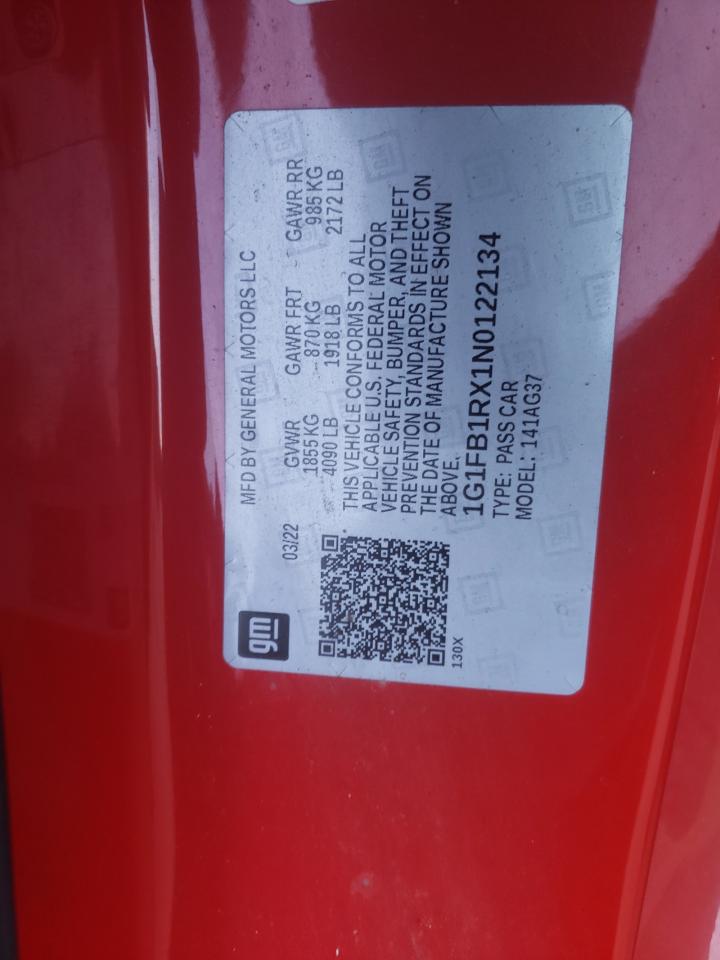 2022 CHEVROLET CAMARO LS VIN:1G1FB1RX1N0122134