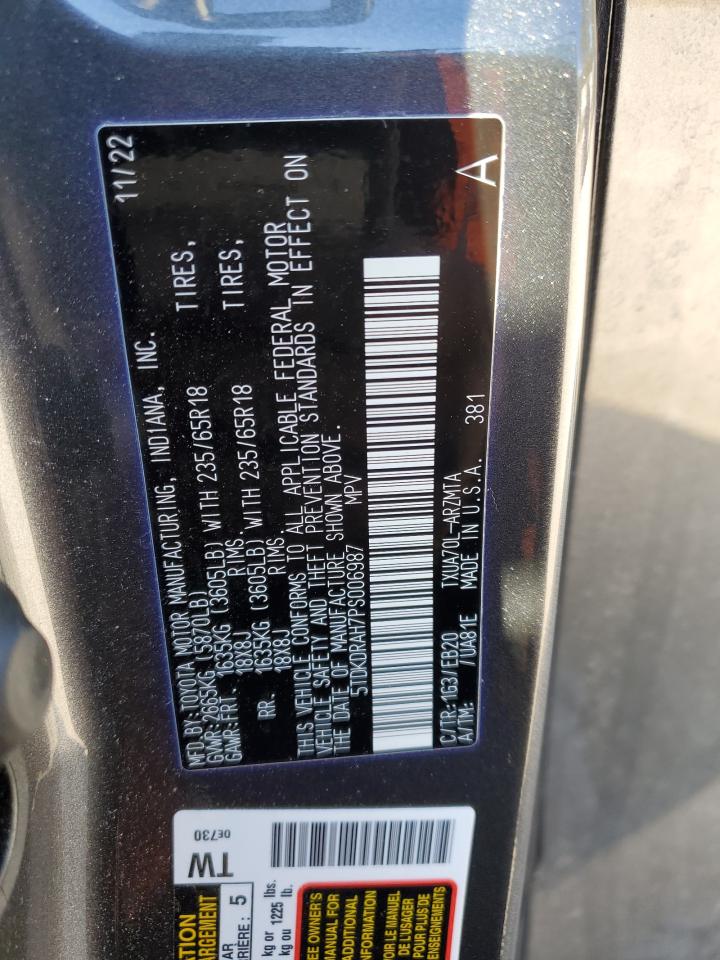 2023 TOYOTA HIGHLANDER L VIN:5TDKDRAH7PS006987