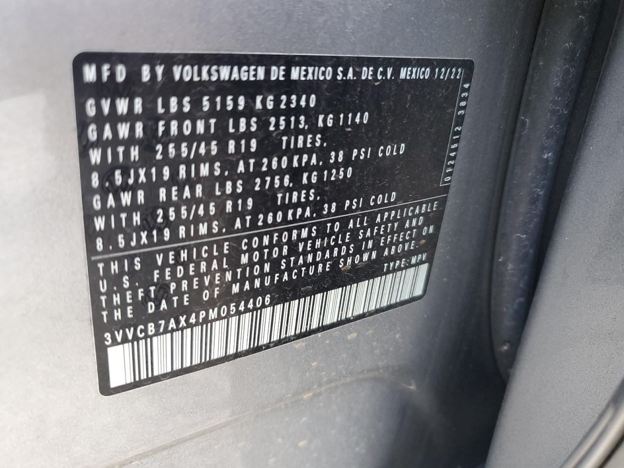 2023 VOLKSWAGEN TIGUAN SE R-LINE BLACK VIN:3VVCB7AX4PM054406