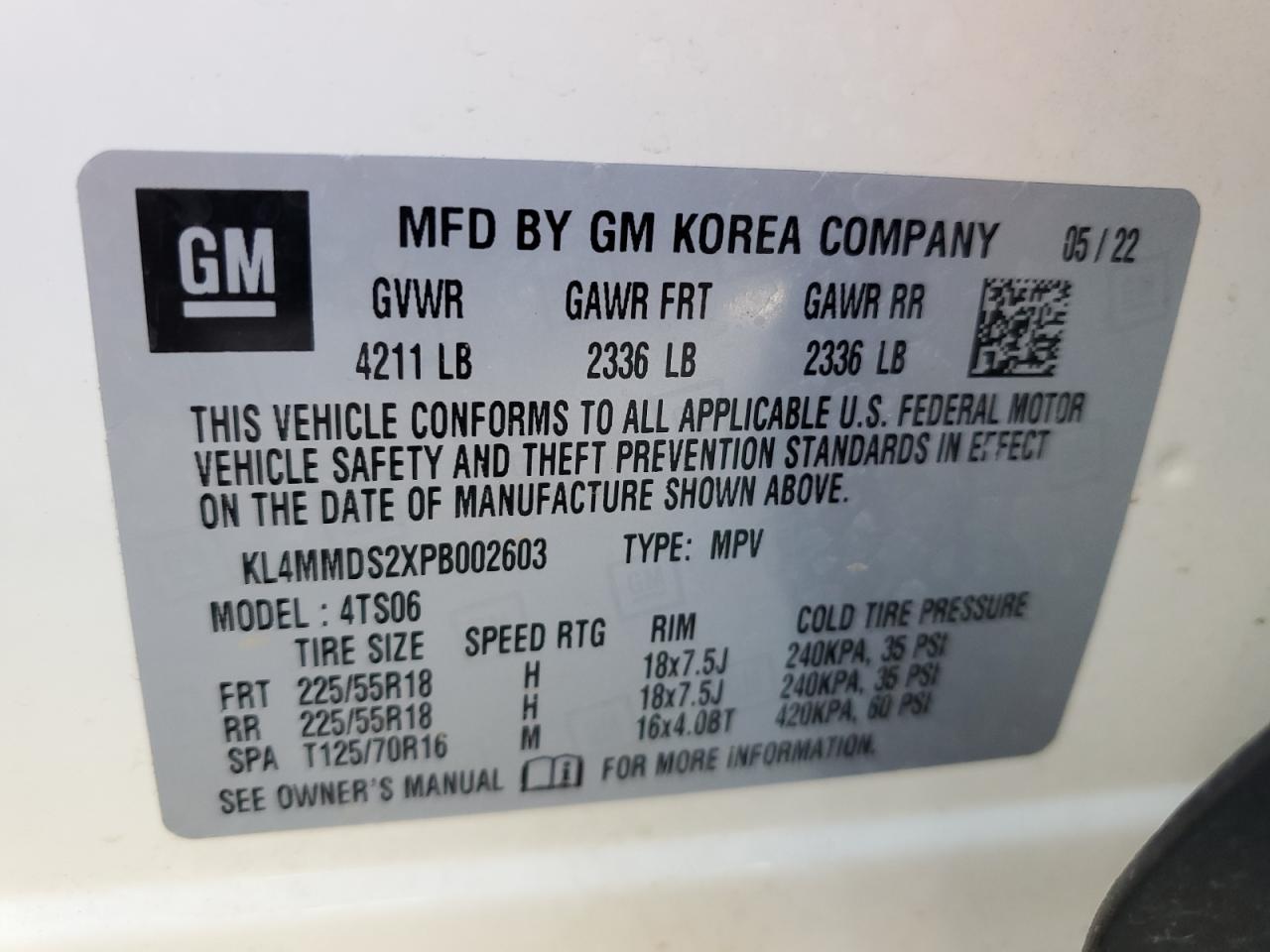 2023 BUICK ENCORE GX SELECT VIN:KL4MMDS2XPB002603