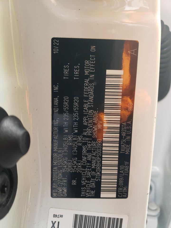 2023 TOYOTA HIGHLANDER L VIN:5TDKDRBH0PS003993