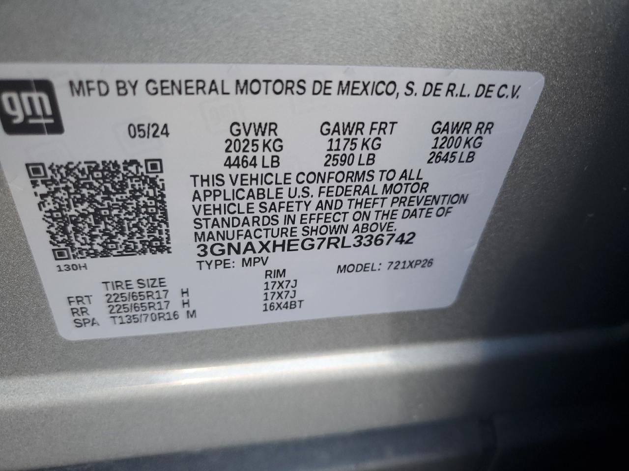 2024 CHEVROLET EQUINOX LS VIN:3GNAXHEG7RL336742