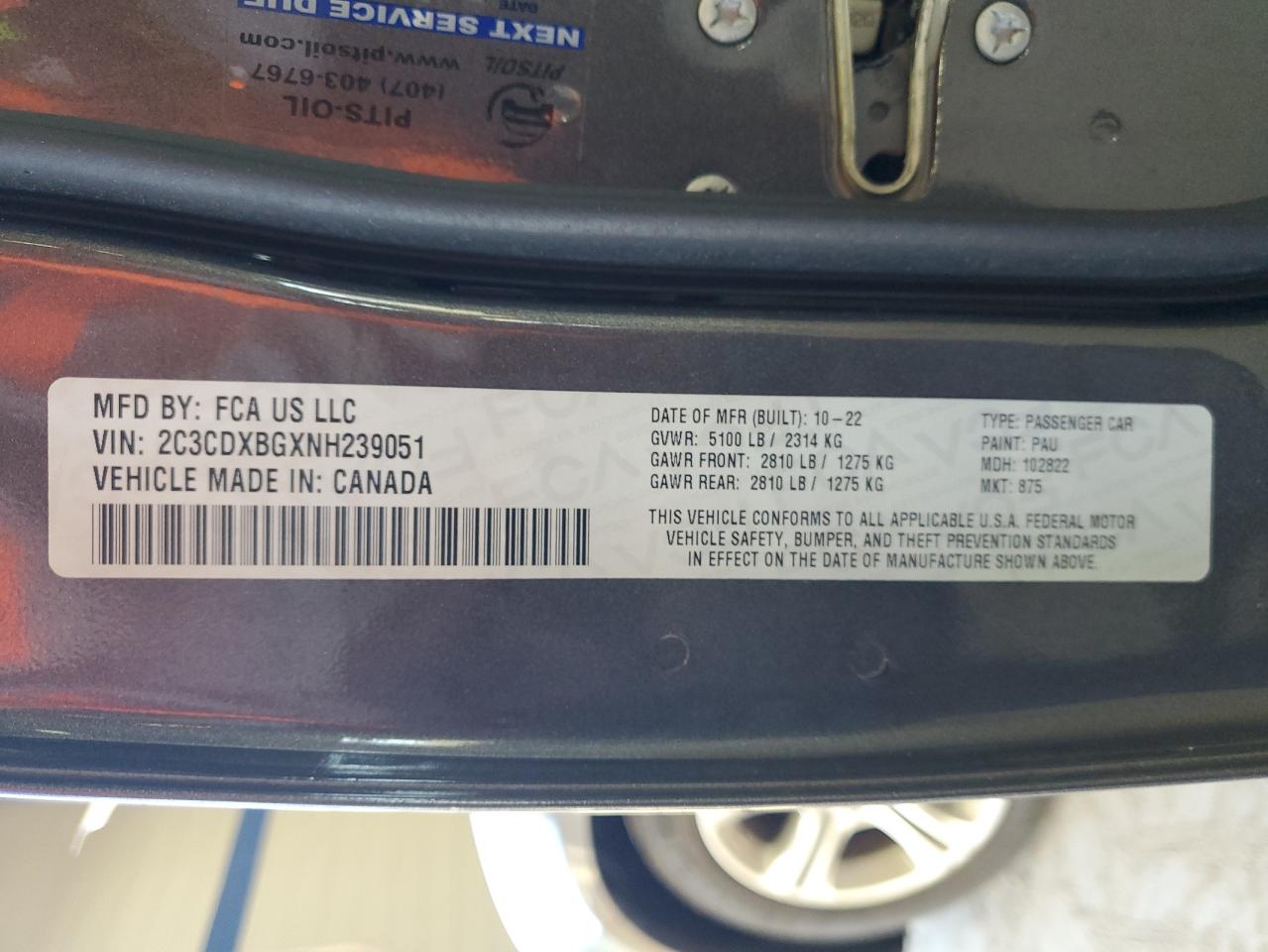 2022 DODGE CHARGER SXT VIN:2C3CDXBGXNH239051